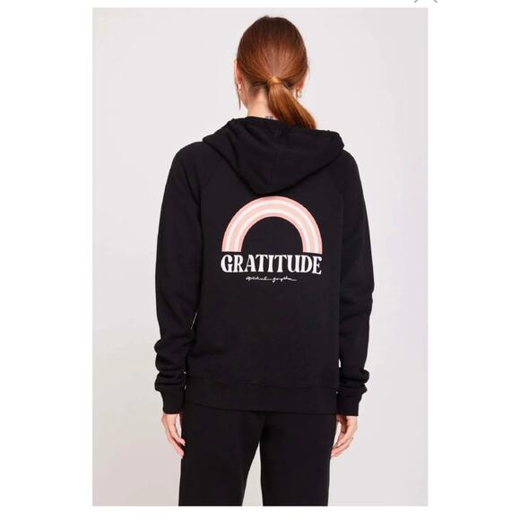 Spiritual Gangster Gratitude Raglan Zip-Up Hoodie Black Women's Medium NWT - Picture 1 of 7
